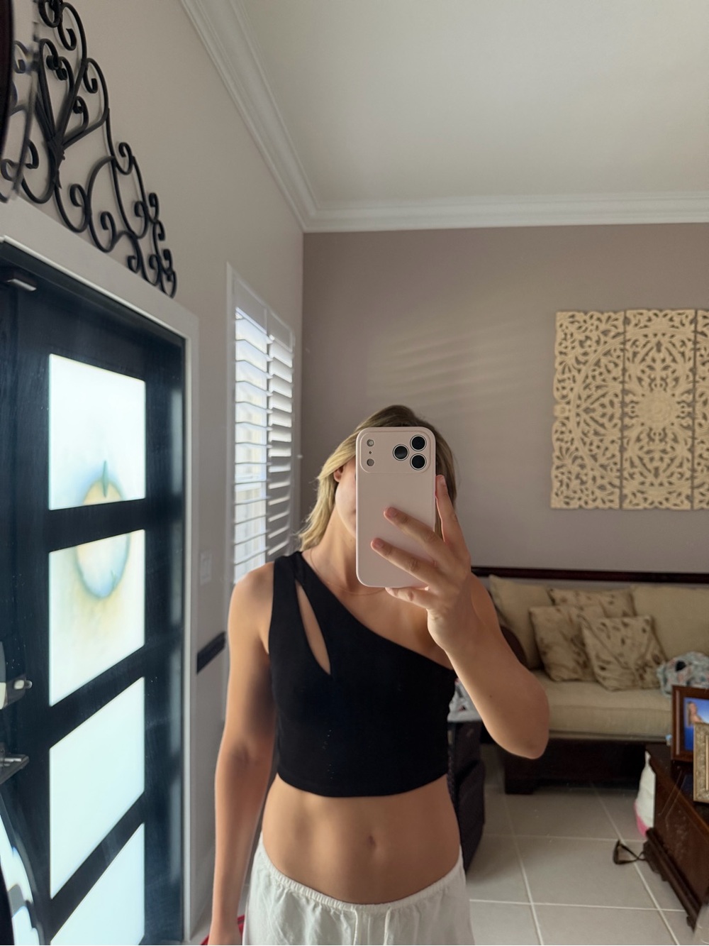 One-Shoulder Black Crop Top with Cutout